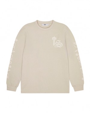 Beige Men's Trapstar Waffle LS Top Sweatshirts UK | 40318-UHCK