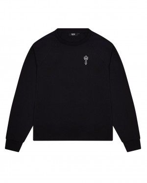 Black Men's Trapstar Foundation LS T-shirts UK | 76254-UVNS