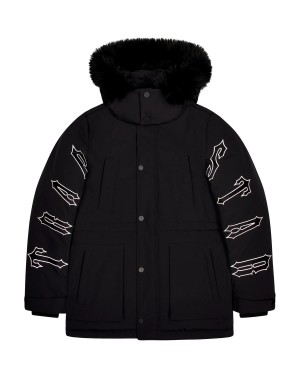 Black Men's Trapstar Hooded Irongate Coats UK | 70435-BYZP