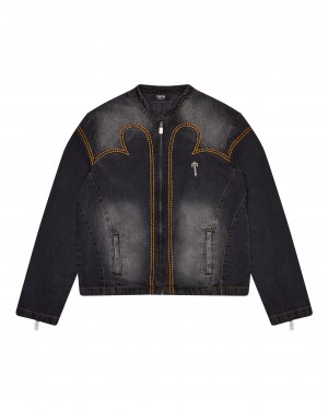 Black Men's Trapstar Irongate T Panel Denim Jackets UK | 30864-XFZS