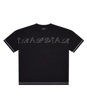 Black Men's Trapstar Patchwork Script T-shirts UK | 83764-YNGA