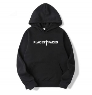 Black Men's Trapstar Places T-Faces Hoodies UK | 96845-JLED