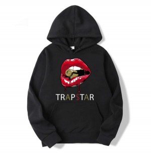 Black Men's Trapstar Red Lips Hoodies UK | 91864-CIJF