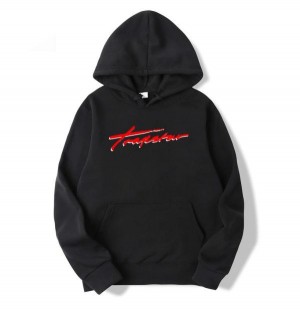 Black Men's Trapstar Red Logo Hoodies UK | 14970-WZFU