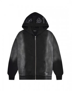 Black Men's Trapstar Script Hoodies UK | 14875-GTJD