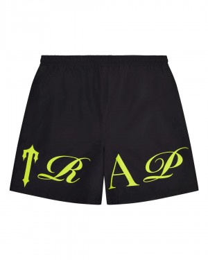 Black Men's Trapstar Script Shell Shorts UK | 36412-TJDQ