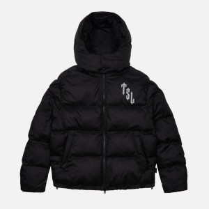 Black Men's Trapstar Shooters Hooded Puffer Jackets UK | 89432-KYZU