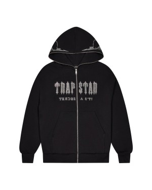 Black Men's Trapstar Skull Decoded Diamante Hoodies UK | 14673-SFKW