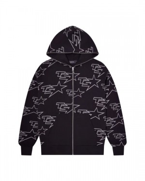 Black Men's Trapstar Star All Over Hoodies UK | 17236-AYDM