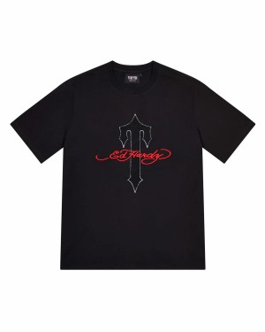 Black Men's Trapstar X Ed Hardy Ironagte T-shirts UK | 39142-LCZV