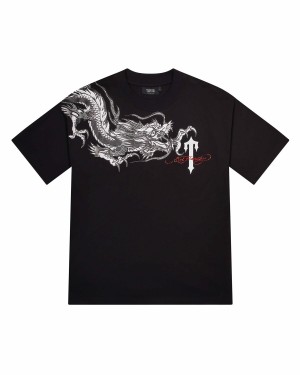 Black Men's Trapstar x Ed Hardy Dragon with Diamanté T-shirts UK | 03682-ASDY