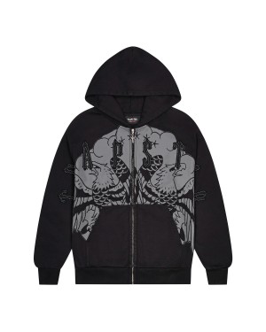 Black Men's Trapstar x Ed Hardy Irongate Zip Through Hoodies UK | 28594-EFTP