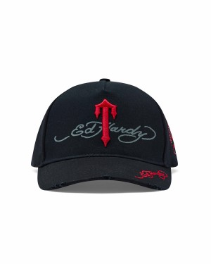 Black Men's Trapstar x Ed Hardy Irongate T Caps UK | 64209-HYWF