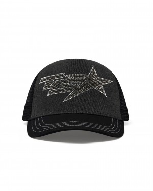 Black Women's Trapstar TS Star Diamante Trucker Caps UK | 61972-KRYG