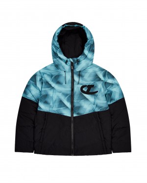 Black / Blue Men's Trapstar Hyperdrive Hooded Puffer Jackets UK | 30219-OCAD