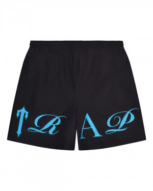 Black / Blue Men's Trapstar Script Shell Shorts UK | 78245-TVPO