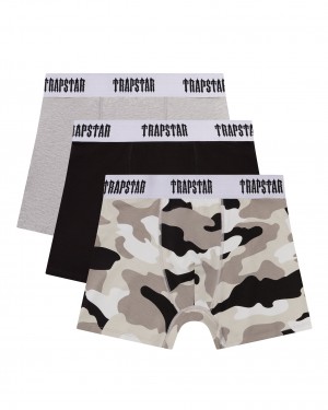 Black / Grey / Camo Men's Trapstar 3 Pack Boxer UK | 96058-MTRK