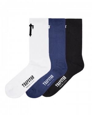 Black / Navy / White Men's Trapstar 3 Pack Irongate T Socks UK | 37052-BEWO