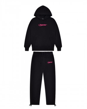 Black / Pink Men's Trapstar Hyperdrive Embroidered Tracksuits UK | 63145-IXZC