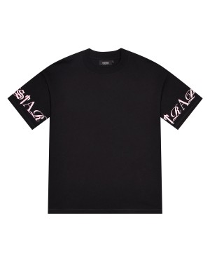 Black / Pink Men's Trapstar Script T-shirts UK | 41850-PLFN