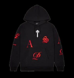 Black / Red Men's Trapstar Script Hoodies UK | 26759-TQKZ