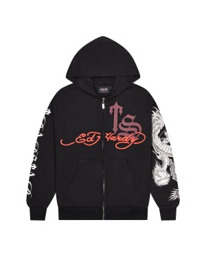 Black / Red Men's Trapstar x Ed Hardy Script Hoodies UK | 64281-OTXI