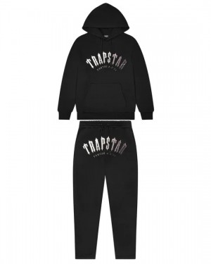 Black / White Men's Trapstar Irongate Arch Its A Secret Hooded Gel Tracksuits UK | 67143-RVML