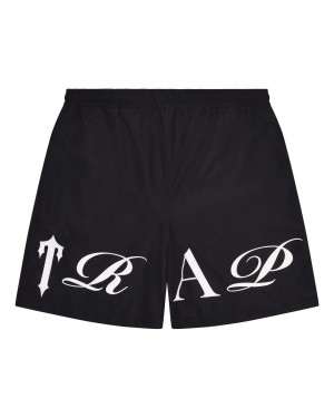 Black / White Men's Trapstar Script Shell Shorts UK | 82503-FOES