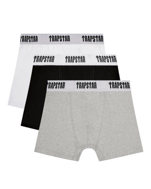 Black / White / Grey Men's Trapstar 3 Pack Boxer UK | 75913-GWJN