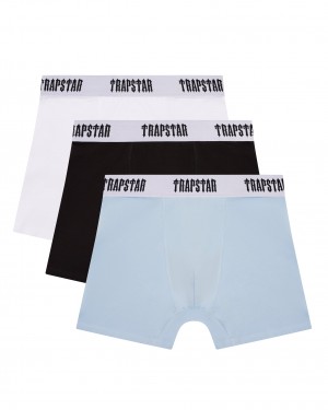 Black / White / Light Blue Men's Trapstar 3 Pack Boxer UK | 19267-FOAL