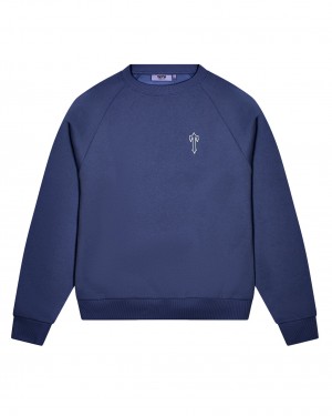 Blue Men's Trapstar Foundation Crew Sweatshirts UK | 64732-DCRI