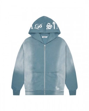 Blue Men's Trapstar Script Hoodies UK | 96013-KVQU