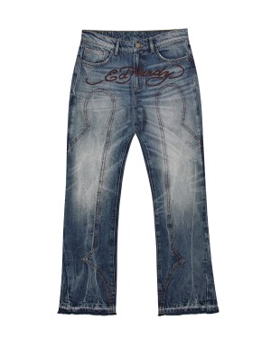 Blue Men's Trapstar x Ed Hardy Denim Jeans UK | 94852-CFMO