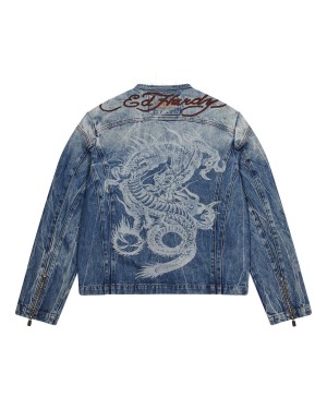 Blue Men's Trapstar x Ed Hardy Denim Jackets UK | 05237-ZELF