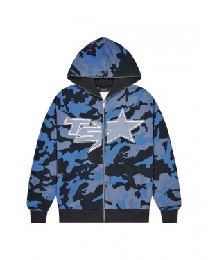 Camo / Blue Men's Trapstar Ta Star Hoodies UK | 62103-GHNE