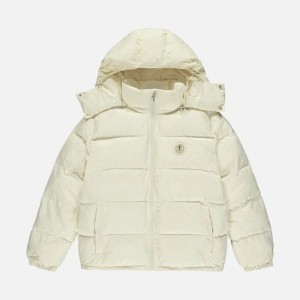 Cream Men's Trapstar Decoded Hooded Puffer Jackets UK | 89246-ZHLB