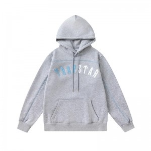 Grey Men's Trapstar Blue-White Logo Hoodies UK | 90412-QPAN