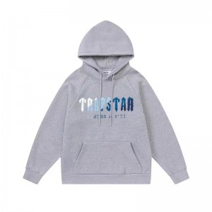 Grey Men's Trapstar Blue Logo Hoodies UK | 52498-SQWJ