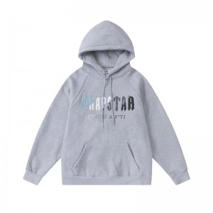 Grey Men's Trapstar It’s A Secret Blue-Gray Logo Hoodies UK | 20563-ZGSX