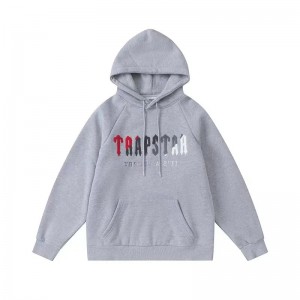 Grey Men's Trapstar It’s A Secret Red-Gray Logo Hoodies UK | 67120-UADT