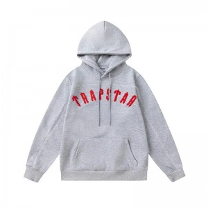 Grey Men's Trapstar Red Logo Hoodies UK | 09312-VMRK