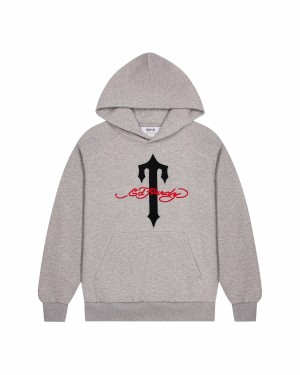 Grey Men's Trapstar x Ed Hardy Hoodies UK | 09658-LCZT