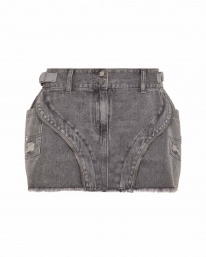 Grey Women's Trapstar Irongate T Denim Zip Detail Mini Skirts UK | 71063-OYFH