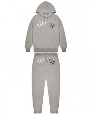 Grey / White Men's Trapstar Irongate Arch It’s A Secret Hooded Gel Tracksuits UK | 28475-RXLD