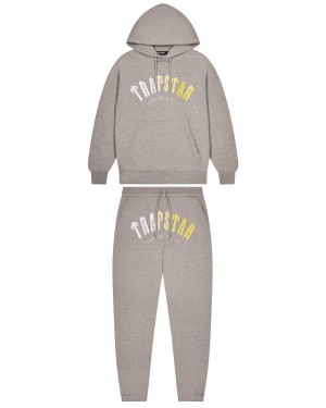 Grey / Yellow Men's Trapstar Decoded Hooded Gel Tracksuits UK | 65019-NPJH