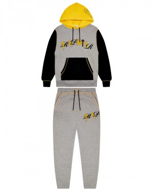 Grey / Yellow Men's Trapstar Script Tracksuits UK | 90258-JPWG