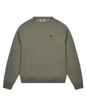 Khaki Men's Trapstar Foundation Crew Sweatshirts UK | 90765-FUYM