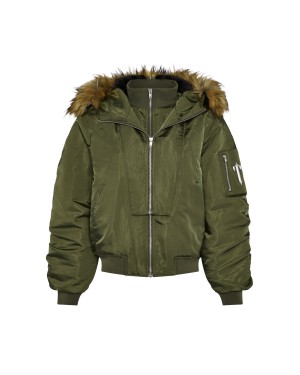 Khaki Women's Trapstar Script Fur Hood Bomber Jackets UK | 41680-NPZJ