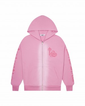 Pink Men's Trapstar Script Spray Hoodies UK | 40728-IHQK