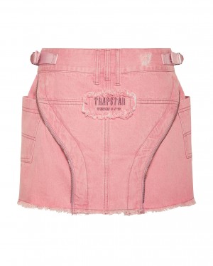 Pink Women's Trapstar Irongate T Denim Zip Detail Mini Skirts UK | 49102-HBSI